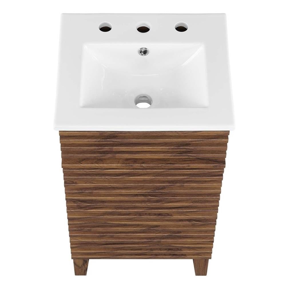 Modway Render 18" Modern Wood Bathroom Vanity Cabinet in Walnut/White