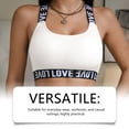 thumbnail image 4 of Alun Women's Letter Print Sports Bras Soft Breathable Cross-Back Design Comfort Activewear Stretch Lightweight Stylish Ribbing Full Coverage Everyday Gym Bralette White L, 4 of 7