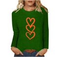 thumbnail image 2 of Blusas Honeeladyy para mujer, elegantes, informales, de manga larga, con estampado de corazones, cuello redondo, holgadas y cómodas, de manga tres cuartos, para jeans, leggings o vestidos (verde, XL), 2 of 4
