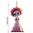 thumbnail image 6 of YaoZQ Sugar Skull Ornament With Pink Roses For Halloween Tree And Car Mirror Day Of The Dead Calavera Doll Hanging Decoration For Dia De Los Muertos Themed Party 2D Flat Acrylic Gothic Figurine, 6 of 11