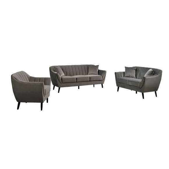 Topline Home Furnishings Ensemble mobilier 3 pièces : sofa, causeuse et fauteuil en velours gris foncé