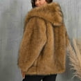 thumbnail image 4 of QATAINLAV Women's Faux fur Hoodie Jacket Warm Fleece Overcoat Solid Color Shaggy Winter Coat Hooded Outerwear, Brown, M, 4 of 10