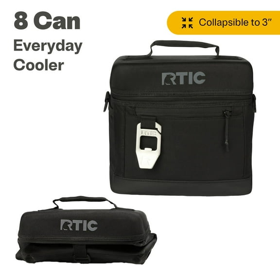 RTIC 8 Can Everyday Cooler, Insulated Soft Cooler with Collapsible Design, Black