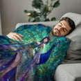 thumbnail image 4 of Fantasy Peacock - Goddess Blanket - Luxurious Flannel for Couch & Bed, Perfect Mythic Gift for All Ages, 4 of 7