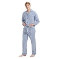 thumbnail image 4 of GLOBAL Men's Pajamas Sets 100% Cotton Flannel Sleepwear Long-Sleeve Top & Bottom Loungewear Blue Retro Stripe S, 4 of 5