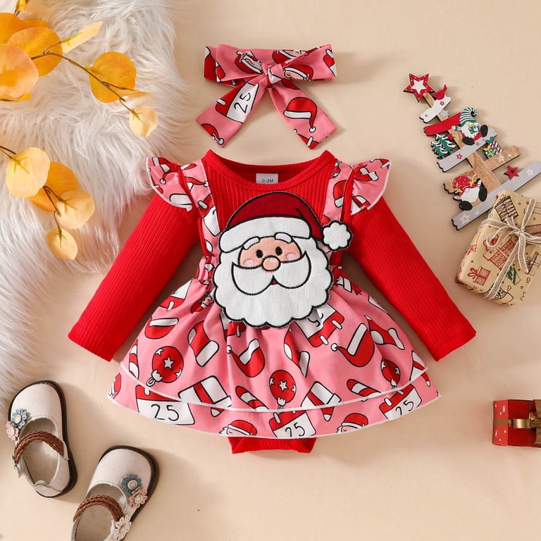 newborn christmas dress GXFC Infant Girls Christmas Dress Clothes 6M 9M 12M Newborn Girls Long Sleeve Plaid Print Rompers A-line Dress with Headband Set Christmas Holiday-themed Clothing for Baby Girls