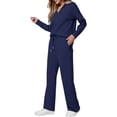 thumbnail image 2 of Yokua Travel 2 Piece Sets Women Casual Airport Fall Outfit V Neck Long Sleeve Tracksuit Wide Leg Sweatsuit, 2 of 9