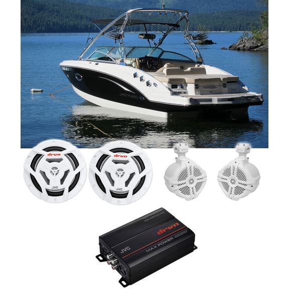 JVC KS-DR1004D 4-Channel Marine Amplifier 6.5" Tower Coaxial Speakers in White