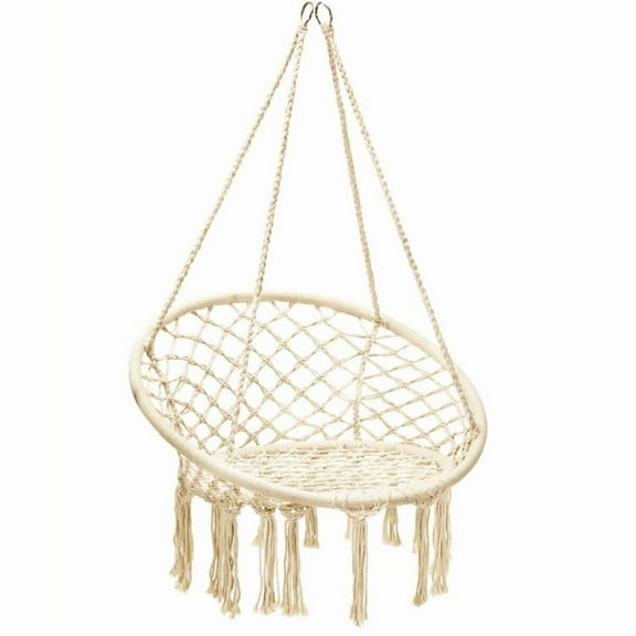 Resenkos Hanging Macrame Hammock Chair with Handwoven Cotton Backrest-Natural, Hanging Swing Chair, Use Indoor, Outdoor, Chair, Patio, Porch, Garden, Meditation