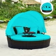 thumbnail image 4 of Gymax Lit de Jour Rond en Rotin pour Patio avec Coussins, Table Réglable, 3 Oreillers, Turquoise, 4 of 10