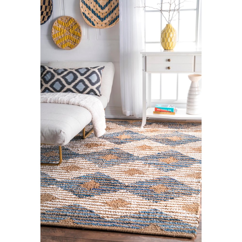 nuLOOM Hand Braided Marla Denim And Jute Diamonds Area Rug or Runner