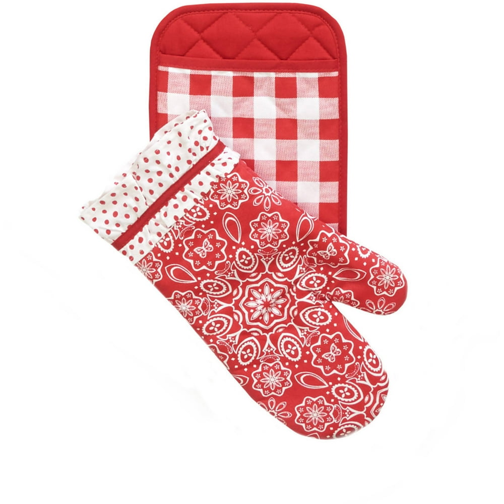 The Pioneer Woman Red Bandana Pot Holder & Oven Mitt Set ...