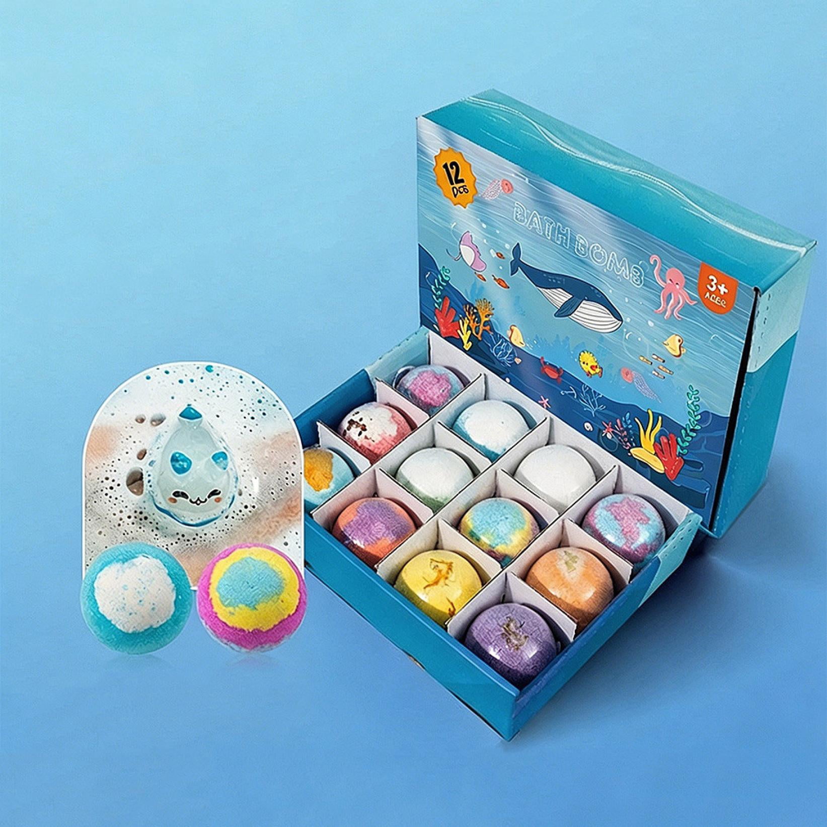 Bath Bomb With Surprise Inside,Bath Bomb Eggs,Bath Bombs with Surprise Inside, Bubbly Buddies Bath Bombs, Ocean Theme Bath Fizzies, Natural Sea Salt Color Changing Spa Bath Balls(12pcs/Set)