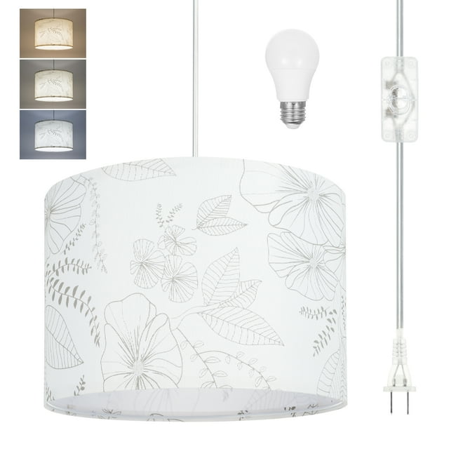 yeacher Artistic Floral Fabric Pendant Light with Adjustable 3-Color LED, 15ft Cord, Plug-in Design for Modern Spaces