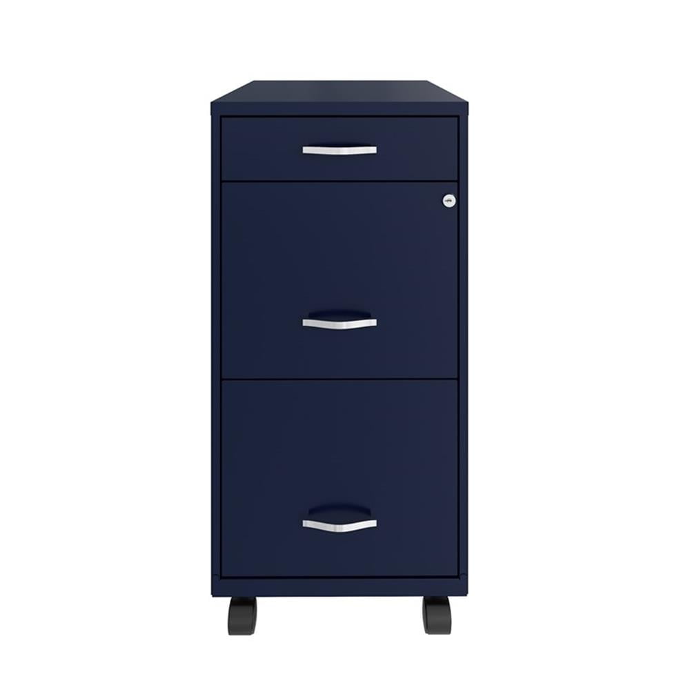 Pemberly Row Modern 3-Drawers Vertical Navy Metal Filing Cabinet Pre-assembled