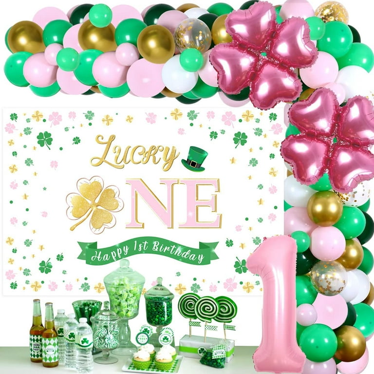  MEHOFOND 7x5ft Lucky One Rainbow Backdrop St. Patrick's Day  1st Birthday Party Banner for Girl Shamrock Green Clover Pink Gold Floral  Background Party Supplies Photo Booth Props : Electronics