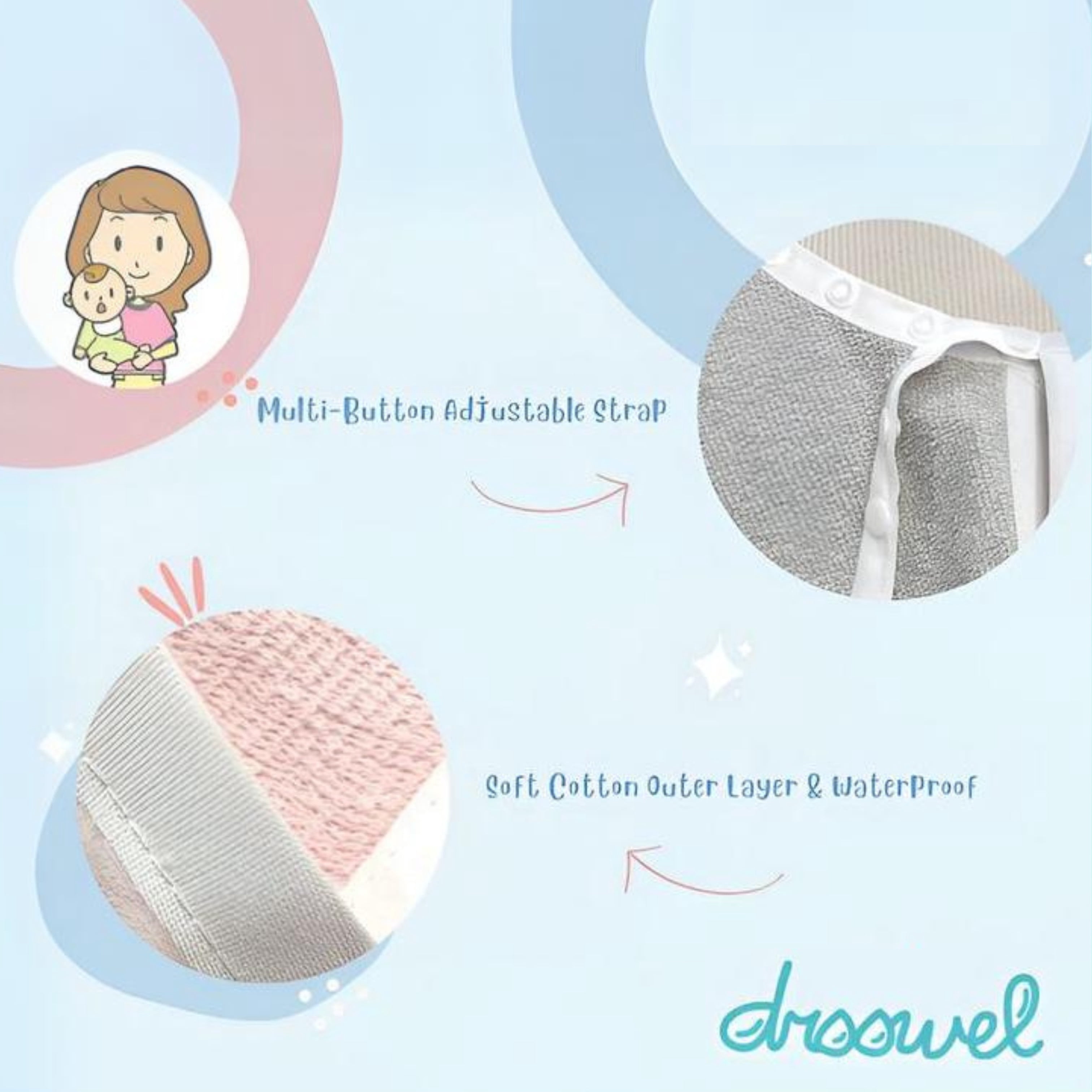 Droowel Wearable Baby Bibs, Light Gray/Light Pink, 2 Piece
