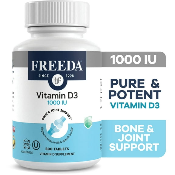 Freeda Vitamin D3 1000 IU Supplement | Bone, Teeth & Immune Support | Tiny Tablets | 500 Count | Kosher, Gluten Free