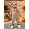 thumbnail image 3 of RUINIXCW Newborn Baby Boy Thanksgiving Outfit Infant Baby Boy Fall Winter Clothes Waffled Knit Stripe Romper Turkey Embroidered Buttons Long Sleeve Bodysuit Jumpsuits, 3 of 9