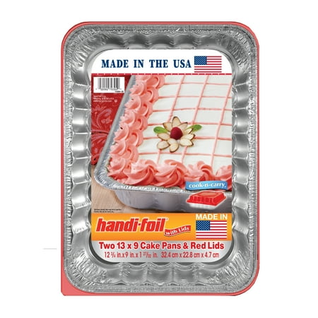 Handi-Foil Cook-n-Carry 9" x 13" Aluminum Cake Pans with Red Lids (2 Count)