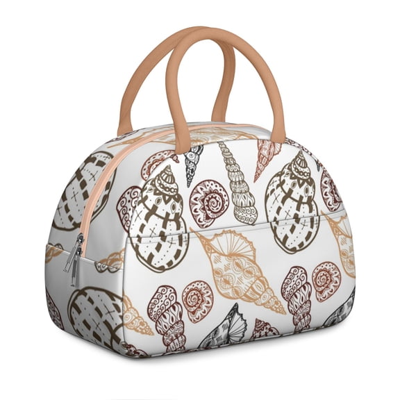 Women's Ocean Theme Lunch Box with Seashell & Conch - Insulated Reusable Lunch Bag, Leakproof High Capacity Cooler Tote for Work Office Travel, Soft with Pockets