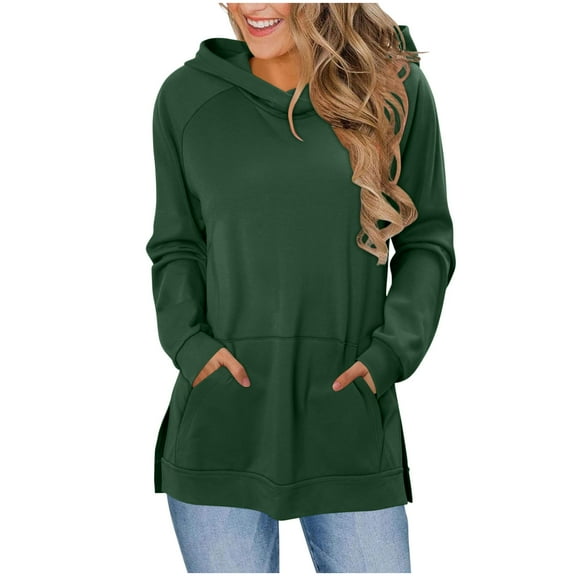 XFLWAM Oversized Hoodies for Women Long Sleeve Split Hem Sweatshirts Casual Pullover Tops with Pockets Y2k Clothes
