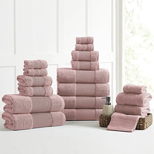 Amrapur Overseas Air Cloud 100-Percent Combed Cotton Towel Set, 18-Piece, Pink