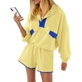 thumbnail image 2 of Long Sleeve Women 2 Pieces Sweatsuit Half Button Sweatshirt and Shorts Sets Outfit, 2 of 5