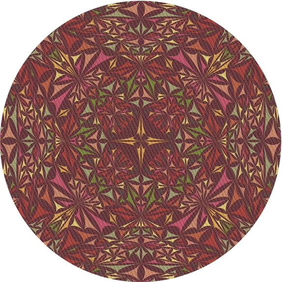 Ahgly Company Indoor Round Patterned Saffron Red Area Rugs, 4' Round