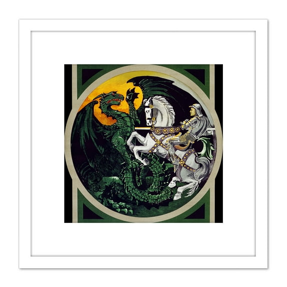 War WWI UK Britain Needs You Dragon Recruit Advert 8X8 Inch Square Wooden Framed Wall Art Print Picture with Mount