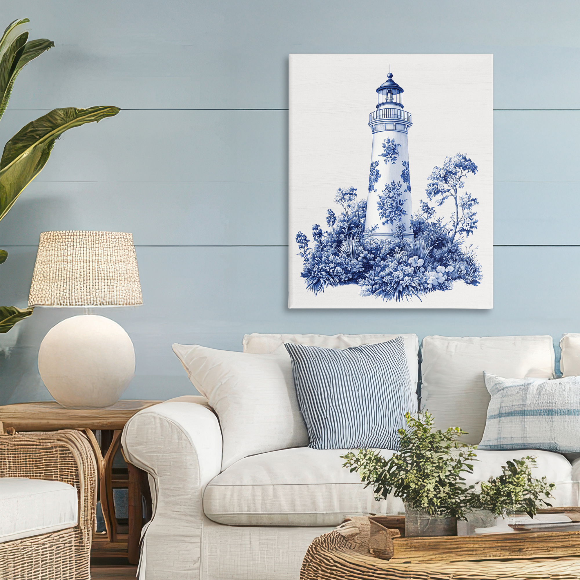 Toile Patterned Lighthouse Canvas Wall Art, design by Lettered and Lined