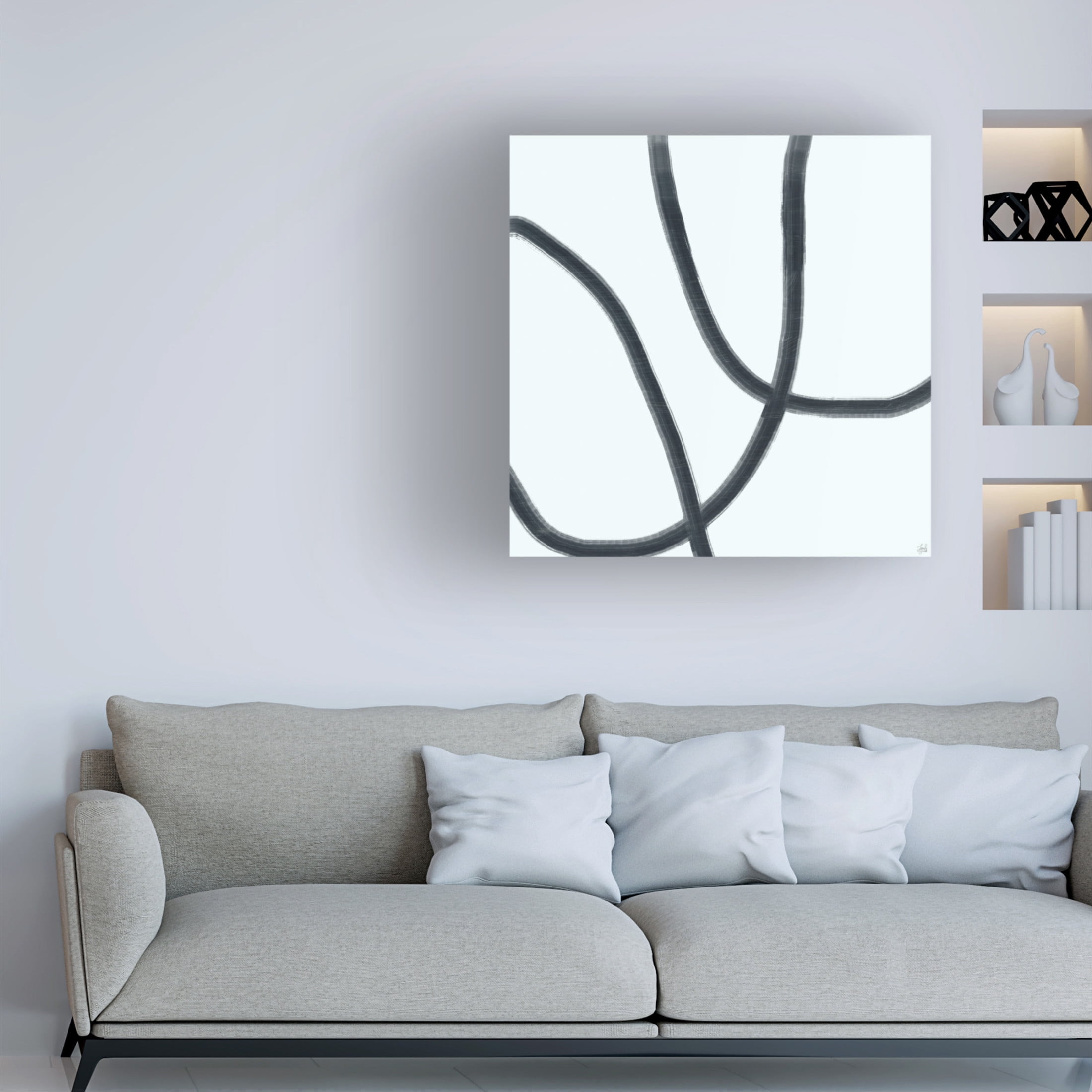 Canvas Wall Art - Line and Brush 'Single Wanderings 4' Wall Art for Living Room, Bedroom, or Office Décor by Trademark Fine Art - 18 x 18 Inches