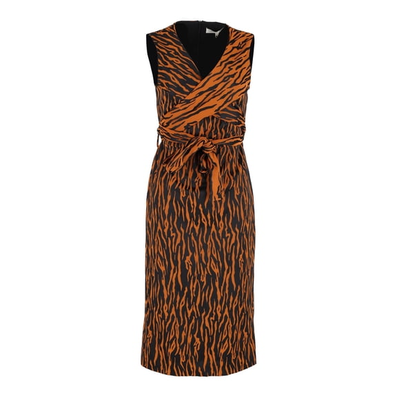 Pre-Owned Diane Von Furstenberg Sleeveless Wrap Dress in Orange Polyester