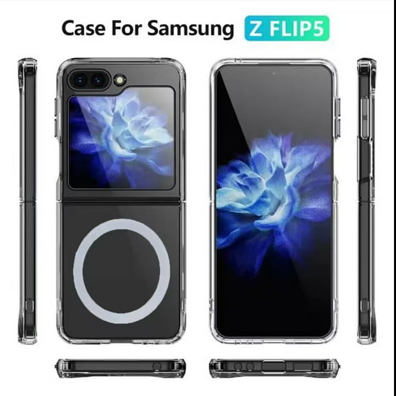 For Samsung Galaxy Z Flip 5 Crystal Clear Hybrid Impact Case with Magsafe Compatibility Hard PC TPU Rubber Case Cover fit Galaxy Z Flip 5 - Transparent