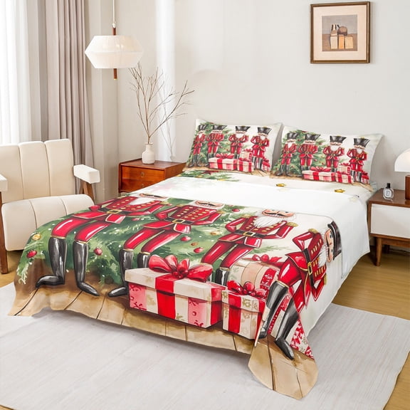 Manfei Vintage Cartoon Nutcracker Twin Sheet Sets,Teen Christmas Gifts Twin Fitted Sheet,Happy New Year Flat Sheet For Kids,Luxury Bedroom Decor,3-Piece