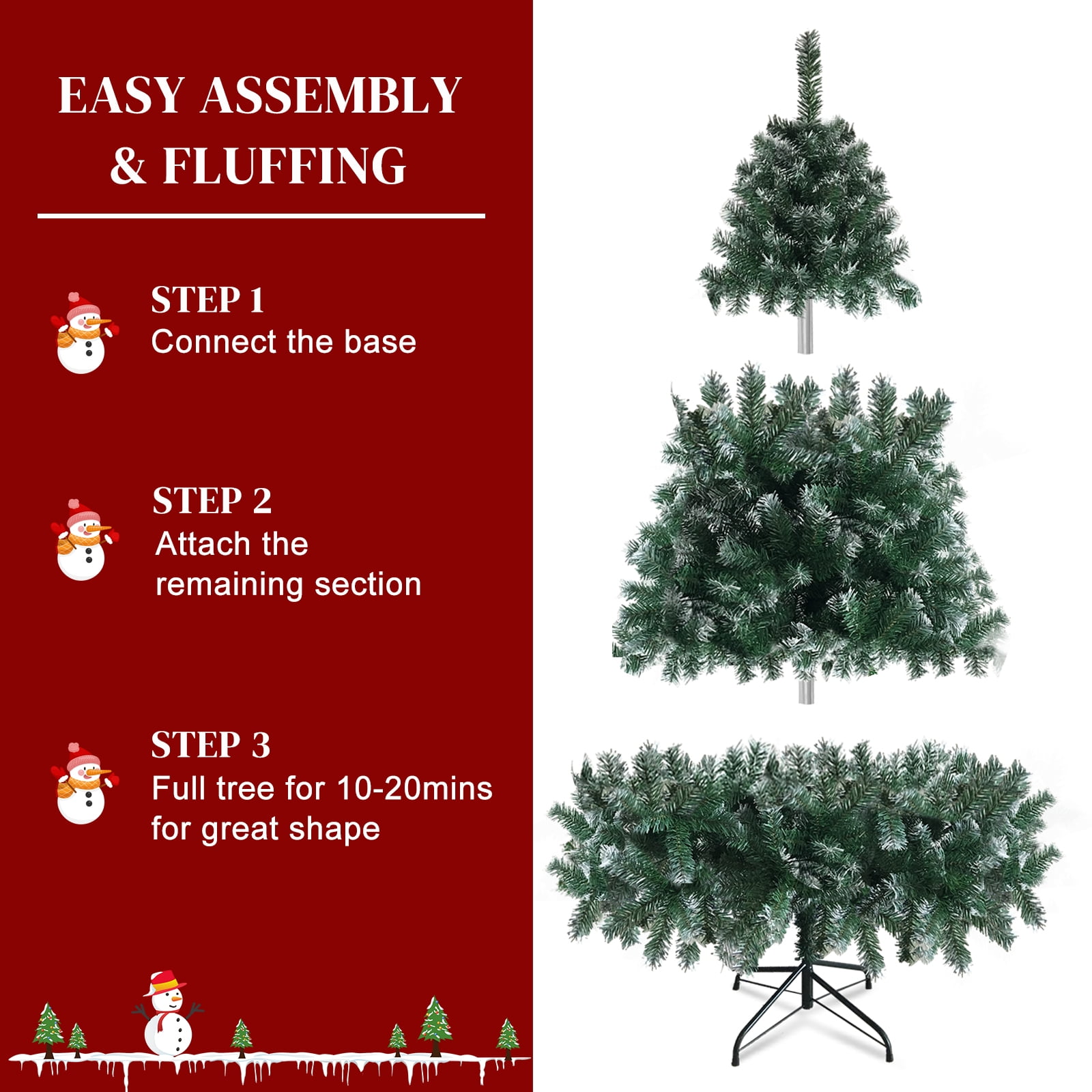 6 ft Christmas Tree with 812 Branches, Light Green and White, Iron and PVC