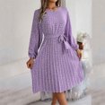 thumbnail image 2 of abtuhar Womens Summer Dresses,Women's Fall New Casual Long Sleeve Floral Hem Pleated Skirt Plus Size Dresses,Purple, 2 of 5