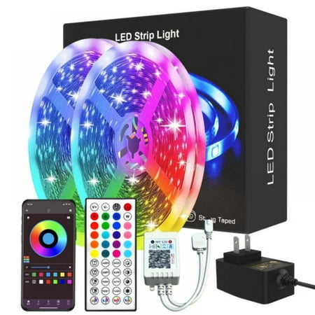 

LED Strip Lights Dimmable Bluetooth RGB 5050 Color Changing LED Tape Light w/ Remote + APP Controller + 12V Adapter for Bedroom Room Kitchen Bar 49.2FT (2 Rolls of 24.6FT)