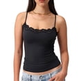 thumbnail image 6 of Women'S Lace Y2K Square Neck Strap Tank Top Sleeveless Going Out Party Club Basic Shirt Black XS, 6 of 9