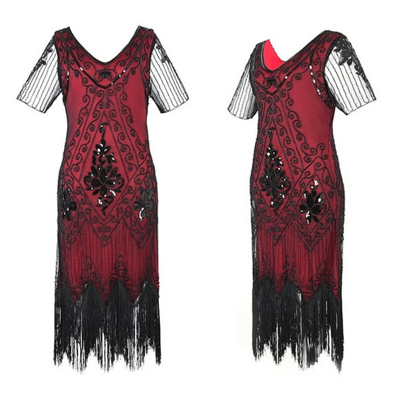 Njagoc3 Womens Sleeveless Fringe Trim Flapper Dress, 1920s Style Party Gown, Roaring Twenties & Costume Wear