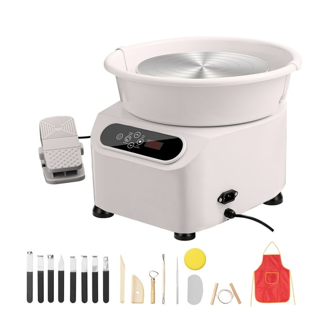 KFFKFF Ceramic Crafting Wheel, DIY Clay Shaping Device with Accessories, 10-inch Molding Machine, 350W Electric Pottery Wheel with Foot Control and Digital Display, White