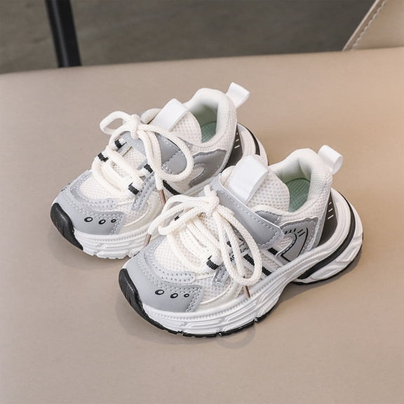 Kids Sneakers, Girls Running Shoes, Kids Running Shoes, Casual Sneakers for Girls Lace-Up Girls Breathable Athletic Running Shoes Boys Non Slip Casual Sports Shoes, Beige US-5C/EU-21