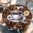 thumbnail image 2 of Coffee Round Tablecloth, Fitted Table Cover with Elastic for 36"-44" Round Tables, Vintage Art Pastoral Table Cloth Outdoor Indoor Dinning Party Waterproof Tablecloths, 2 of 7