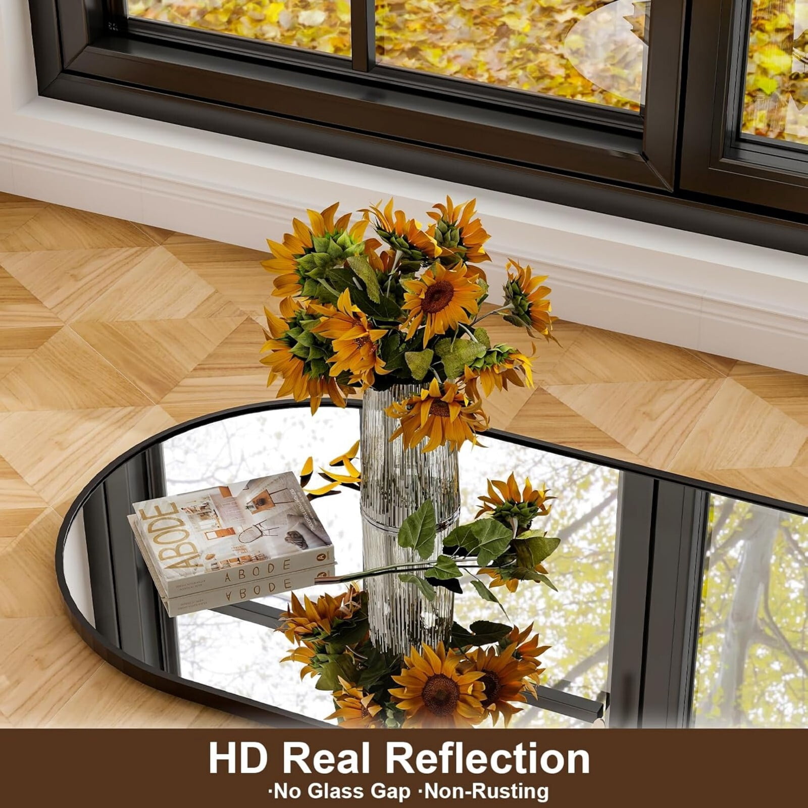 BEAUTYPEAK 64"x 21.25" Arched Full Length Standing Full Body Floor Mirror, Black