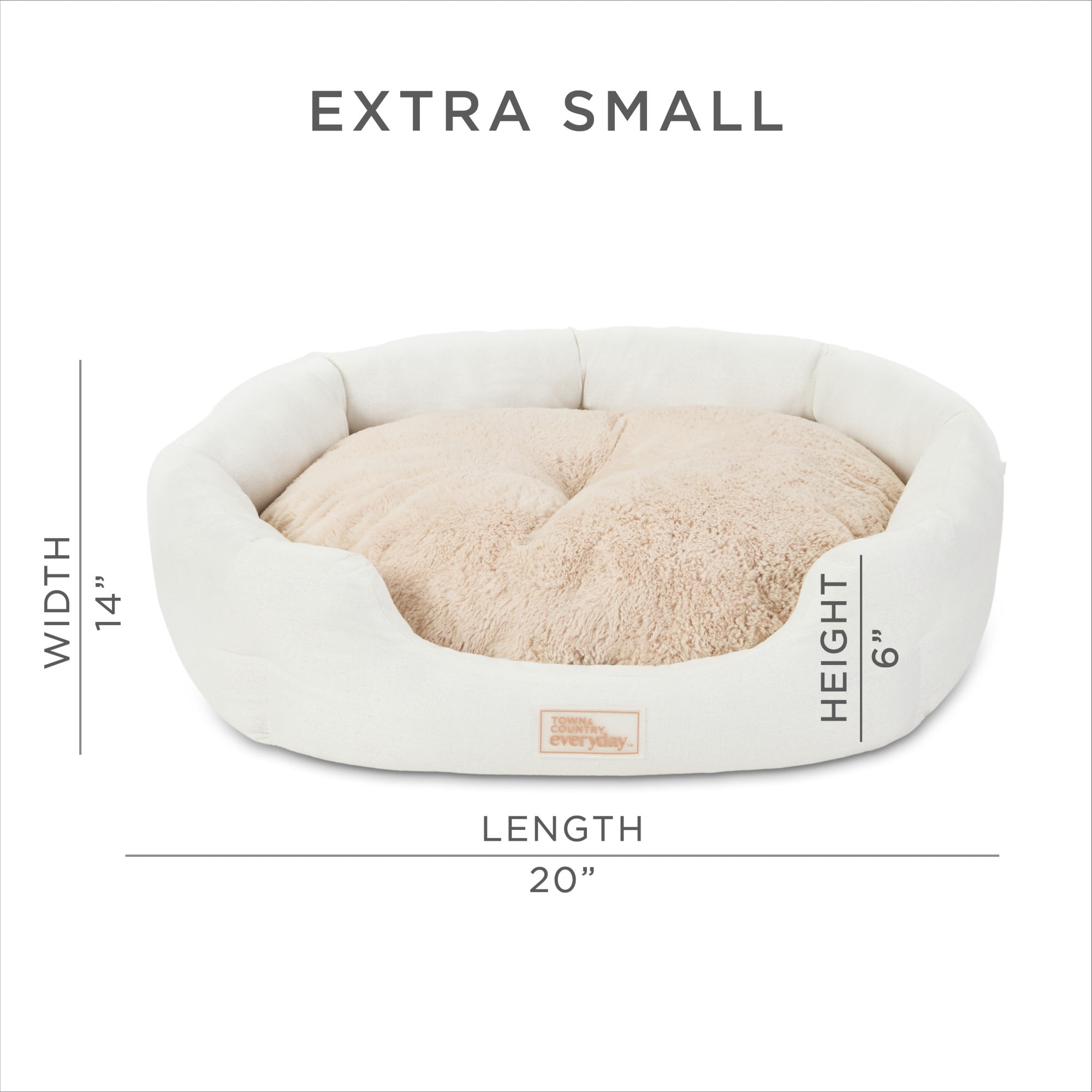 TOWN & COUNTRY EVERYDAY CuddleTown Faux Linen Comfy Cozy Cuddler Pet Bed, Supportive & Calming, Water Repellent, Non-Slip Bottom, Machine Washable Cover, Cream, XS 20"x14"x6"