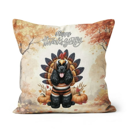 Happy Thanksgiving Cocker Spaniel Turkey Costume Pumpkins Autumn Leaves Pillow Cushion Double Sided Cockers Dog Lover Gifts Throw Pillow - 130144