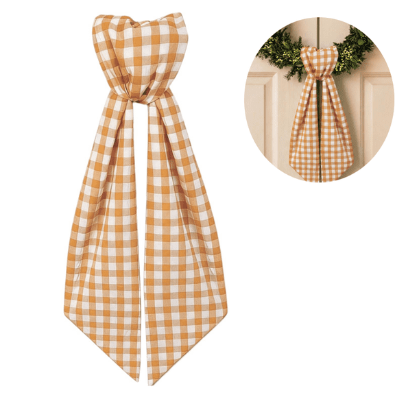 New Wreath Sash for Front Door Orange White Buffalo Plaid Wreaths Satin Sash Garland Ribbon Accessories for Wreath Yard Doorway Indoor Outdoor Bow Bridal Shower Home Decor