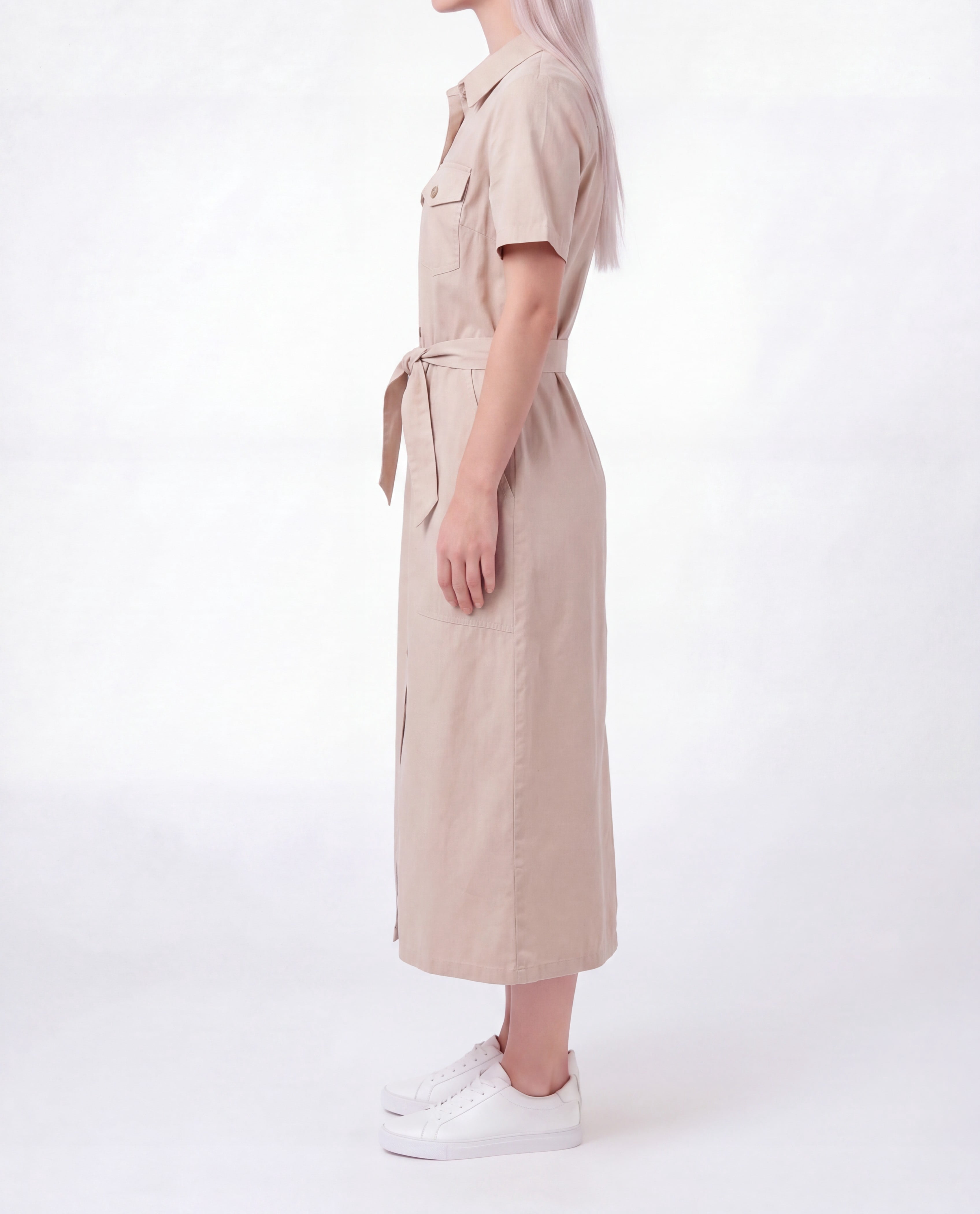 Millenium Women's Printed Short Sleeve 4 Pocket Belted Midi Dress