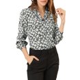 thumbnail image 1 of Blusa de Manga Larga con Cuello de Chal y Botones de Estampado Floral de Rosa Allegra K para Mujeres, Negra S, 1 of 6