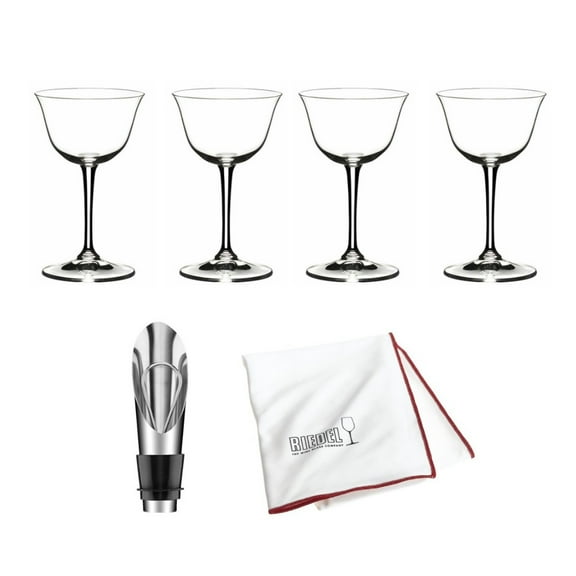 Riedel 6417/06 Drink Specific Glassware Sour Cocktail Glass  Wine Pourer   Polishing Cloth Bundle